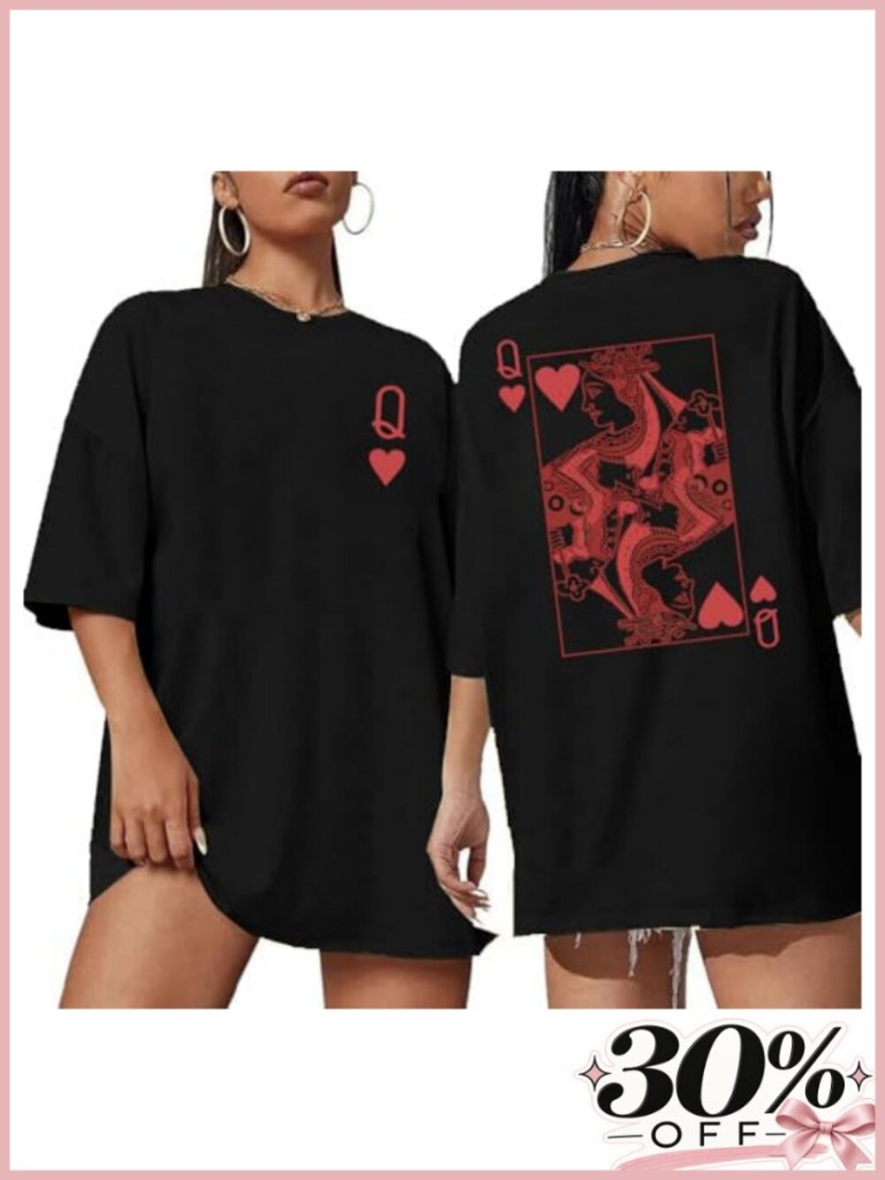Oversized Queen of Hearts Graphic Tee Funny Vintage Shirt for Women